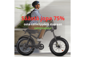 Mies ajaa sähköpyörällä - säästä jopa 75% edullisemmin - tilaa suoraan valmistajalta!