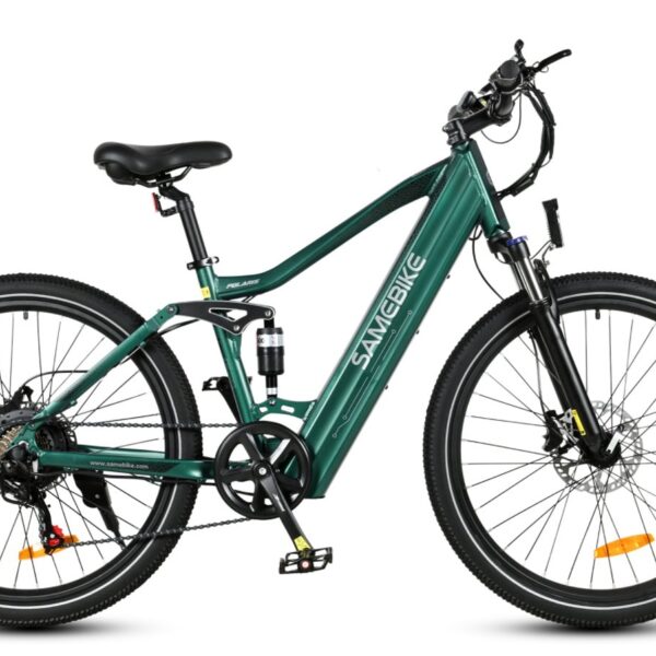 Samebike XD26 vihreä sähköpyörä – tehokas sähköavusteinen pyörä miehille 27,5 tuuman renkailla ja jousitetulla rungolla