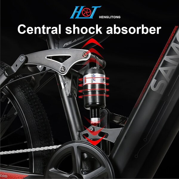 Samebike XD26 sähköpyörän keskitetty takajousitus – vaimentaa tärinät ja parantaa ajomukavuutta epätasaisilla teillä