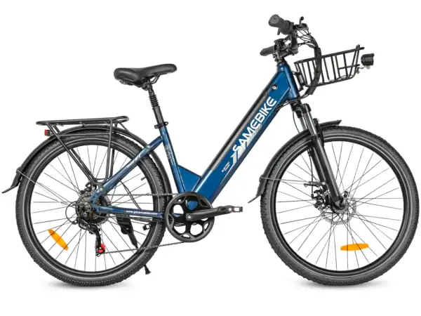 Samebike RS-A01 Pro e-bike edestä kuvattuna LED-valoilla