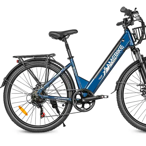 Samebike RS-A01 Pro e-bike edestä kuvattuna LED-valoilla