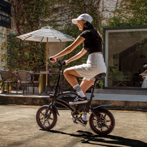 Dyu D3F hopfällbar elcykel i sidoprofil mot vit bakgrund