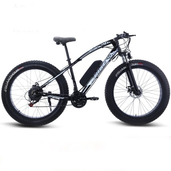 Frike 1000W sähköfatbike sivulta – 26x4.0 tuuman leveät renkaat ja kestävä teräsrunko.