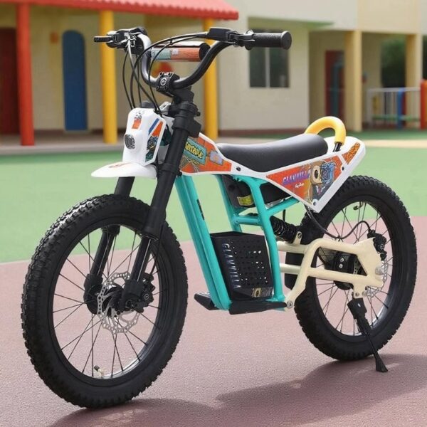 Lasten-250W-valkoinen-sähköpyörä-leikkipuistossa