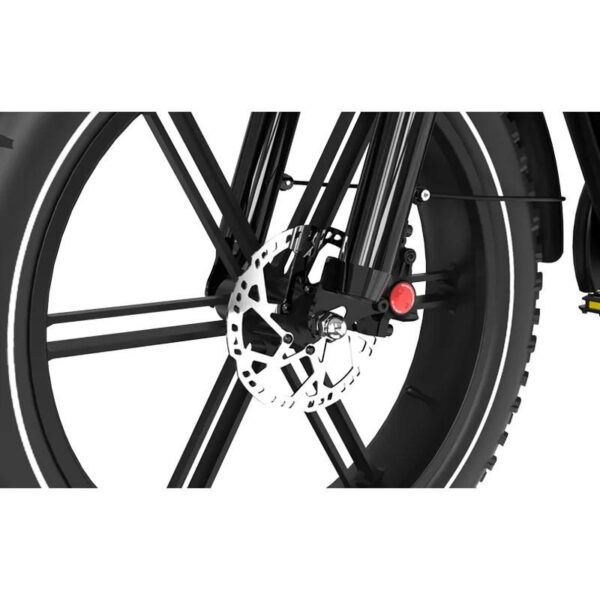 Electric bike front wheel with disc brake and suspension