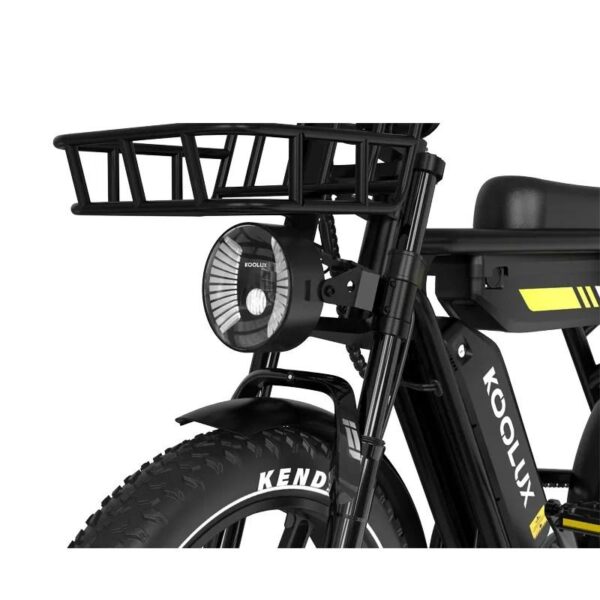Black electric bike front basket, headlight and thick front tire