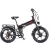 Musta taittuva sähköfatbike tavaratelineellä